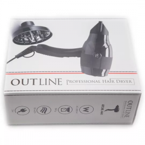 Фен для волос OutLine, черный с диффузором, 2000-2200W