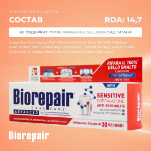 Паста зубная Двойное действие для чувствительных зубов / Biorepair Sensitive Double Action 75 мл