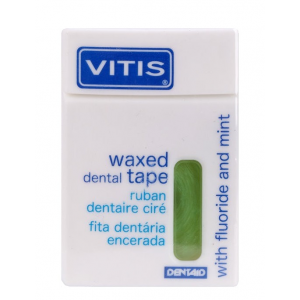 Нить межзубная в твердой упаковке Vitis Waxed Dental Tape with Fluoride and Mint 50 м