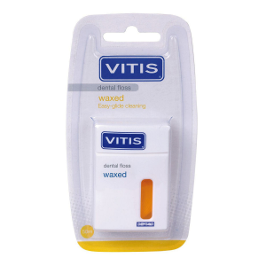 Нить межзубная желтая в твердой упаковке Vitis Waxed Dental Floss 50 м