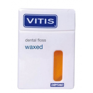 Нить межзубная желтая в твердой упаковке Vitis Waxed Dental Floss 50 м