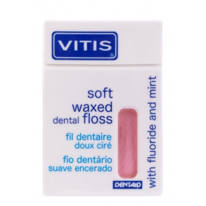 Нить межзубная в твердой упаковке Vitis Waxed Dental Floss with Fluoride and Mint 50 м