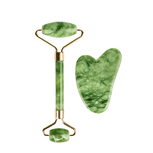 Набор роликовый массажер для лица и кристалл Гуаша из натурального нефрита AMG331