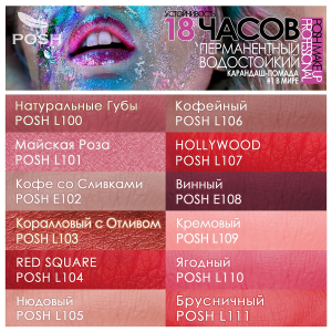 Помада водостойкая в карандаше, L104 красный для брюнеток / RED SQUARE