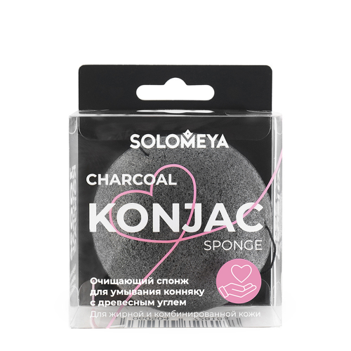 Спонж очищающий для умывания, конняку с древесным углем / Charcoal Konjac Sponge 1 шт