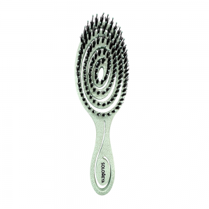 Био-расческа подвижная для волос c натуральной щетиной, зеленая / Detangling Bio Hair Brush With Natural Boar Bristle Green