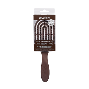 Расческа массажная для волос с натуральной щетиной, коричневая / Hair Brush with natural boar bristle Brown